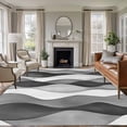 thumbnail image 2 of 5x8Ft Area Rugs Gray Stripes Non-Skid Rubber Backing Large Rectangle Rugs - Living Room Bedroom Home Office, Vintage Farmhouse Greyish Ripple Pattern Indoor Floor Mat Carpets Washable Rug, 2 of 9