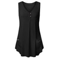 thumbnail image 1 of Women Buttons Pocket Pleated Hem V Neck Sleeveless Tunic Top, 1 of 3