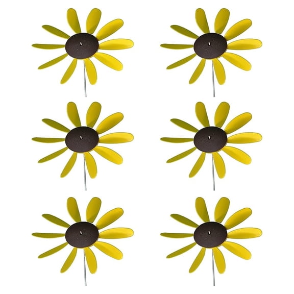 Beloit Plastics 12" Diameter / (6 Pack),24" Tall Pinwheel and Wind Spinner for Garden, Lawn, or Patio,Flower Vibrations May Irritate Moles - Front or Back Yard Decoration,USA Made