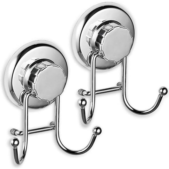 Januofit Powerful Vacuum Suction Cup Hooks - Organizer for Towel, Bathrobe and Loofah - Strong Stainless Steel Towel Hooks for Bathroom & Kitchen, Towel Hanger Storage (2 Pack)