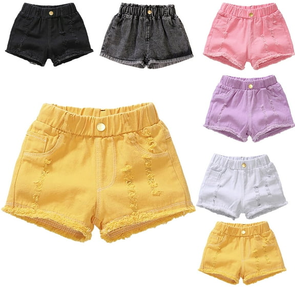 FLMEI 3-12 Little&Big Girls Summer Denim Kids Toddler Shorts Elastic Waistband Jeans Shorts Summer Shorts
