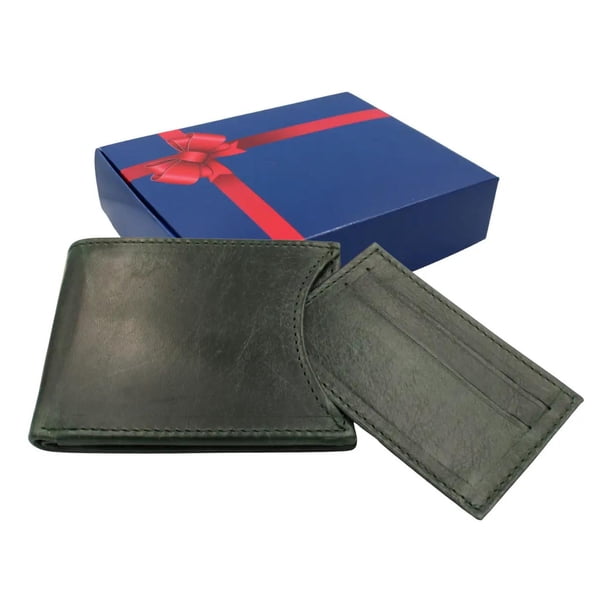 Cartera Hombre Tarjetero Horizontal Piel 100% Regalo Papá verde