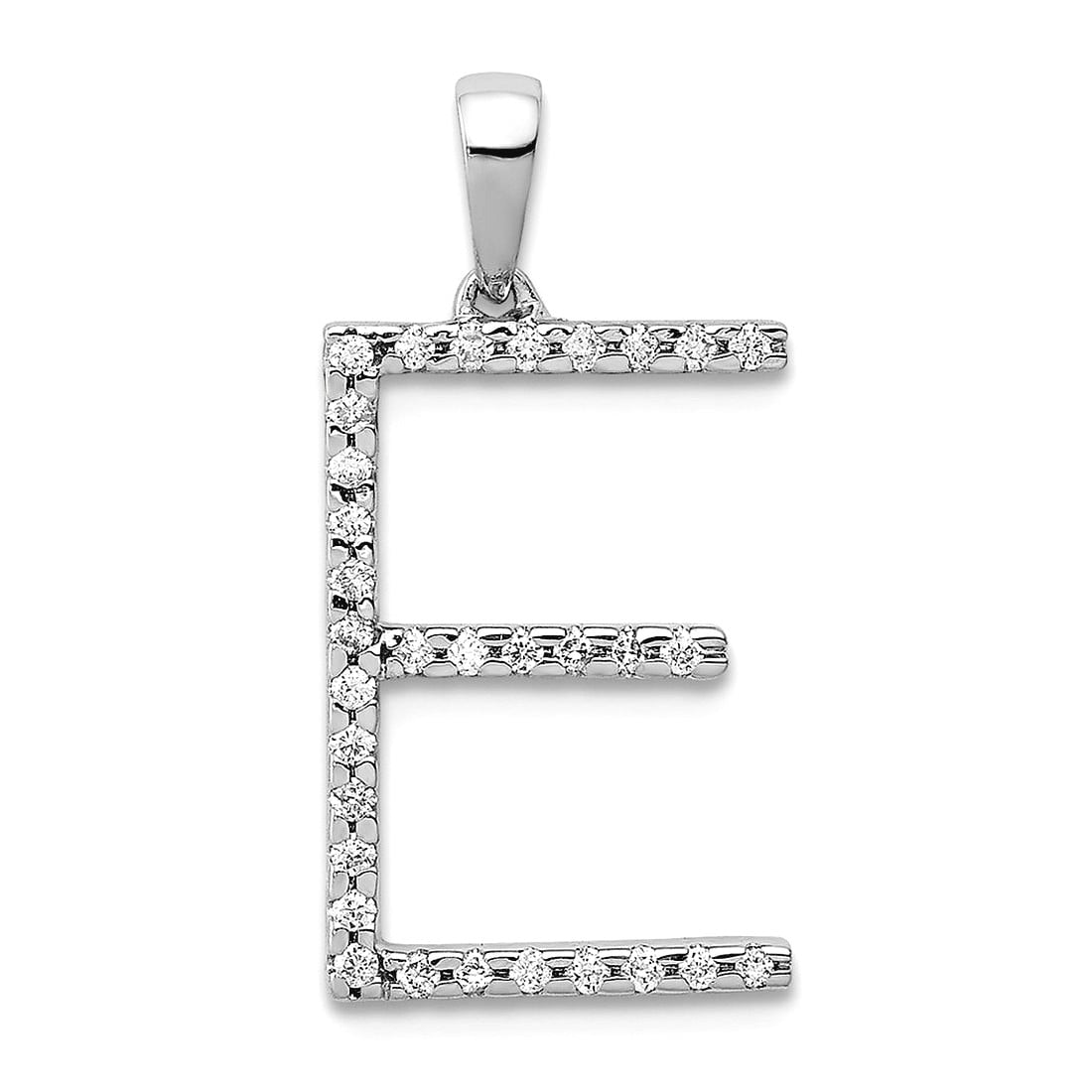 14k White Gold Diamond Letter Name Personalized Monogram Initial E Pendant Necklace 20.04x10.92mm Wide Pendant for Women