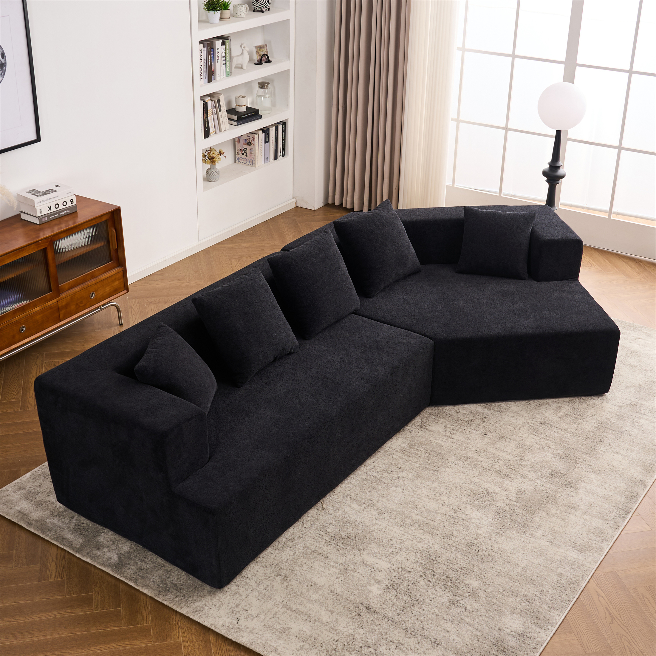 Aukfa 130" Oversized Cloud Sectional Couch Modular Sofa for Living Room, Installation Free, Black
