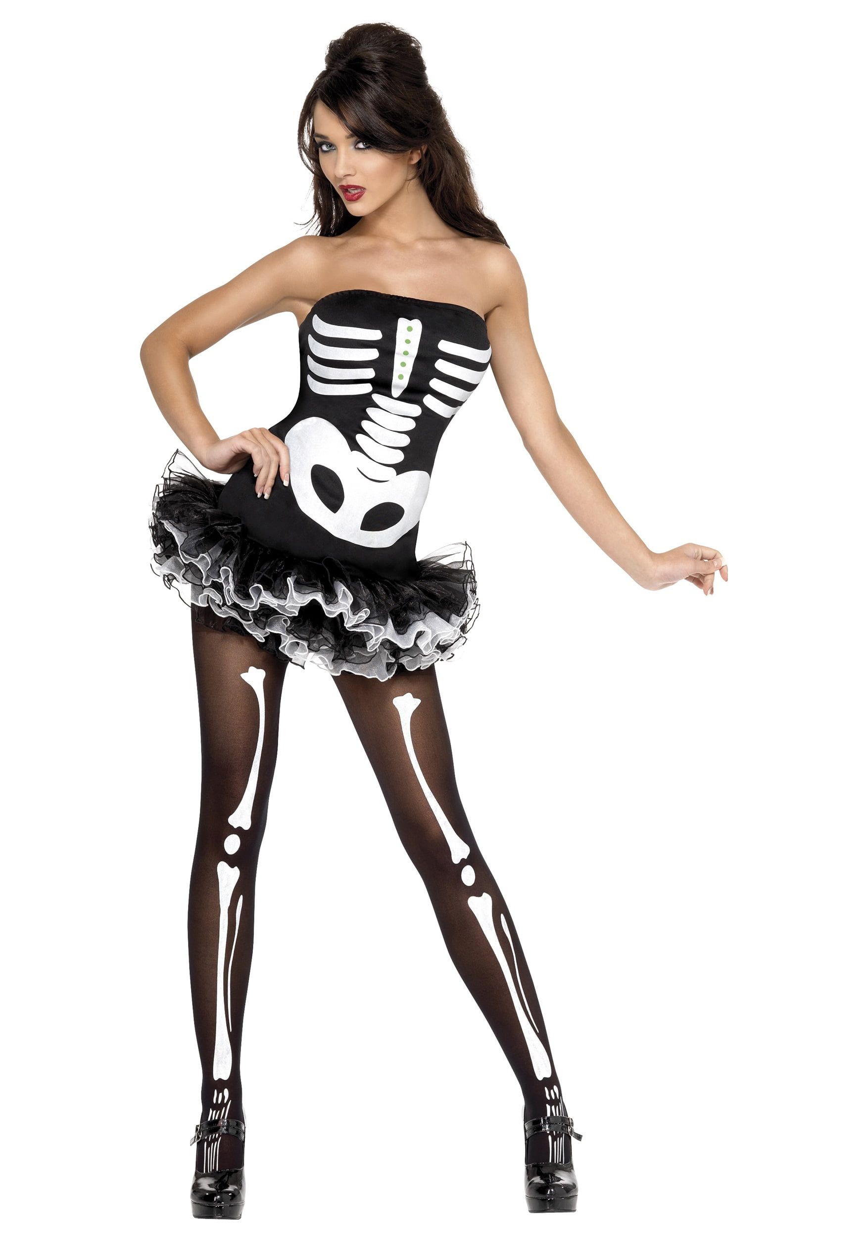 Ladies Skeleton Bone Print Halloween Costume Accessory Womens Fancy Dress 