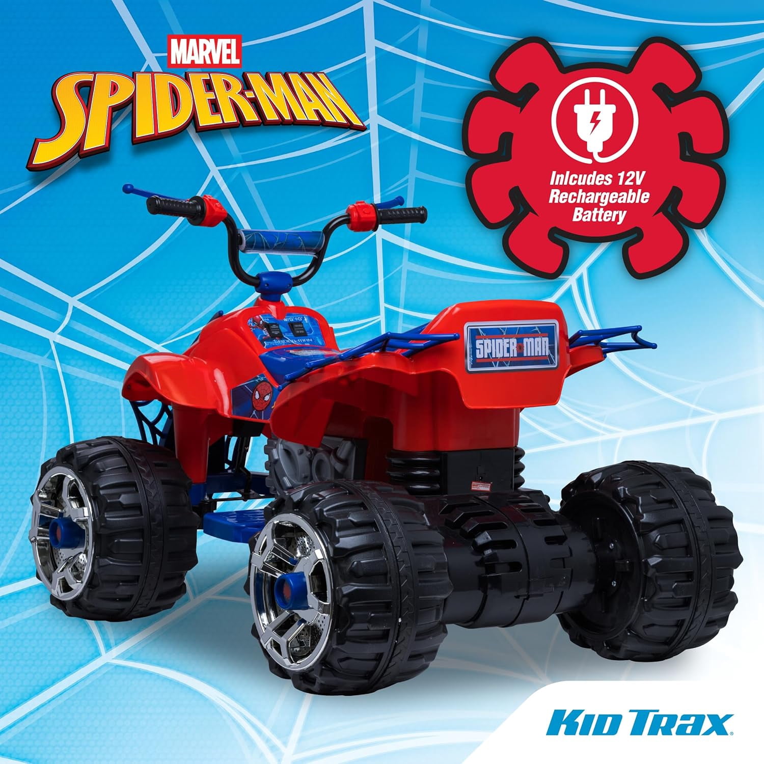 Kid Trax Marvel Spiderman Toddler ATV Ride On Toy, 12 Volt Battery, 3-7 Years, Max Rider Weight 88 lbs, Spider-Man Blue