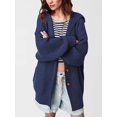 thumbnail image 4 of Women Oversized Chunky Knit Open Front Cardigan Sweater Button Up Rib Knitted Sweater Jacket Fall Dark Blue L, 4 of 9