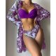 thumbnail image 1 of Traje de baño de tres piezas para mujer, cárdigan de malla con estampado de bikini dividido, 2 piezas, 1 of 4