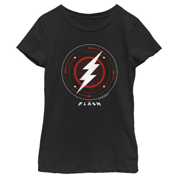 Girl's The Flash White Lightning Bolt Stamp  Graphic Tee Black Small