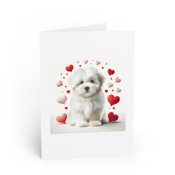 DistinctInk Greeting Card / Note Card - Valentine's Day Coton de Tulear Puppy - PACK of 10