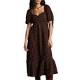 thumbnail image 1 of Gupgi Women's Puff Sleeve Midi Dress Solid Color Bubble Textured Smocked Sweetheart Neck Ruffled Flowy Dress, 1 of 6