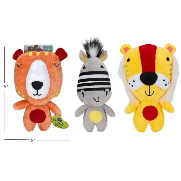 Animal Planet Plush Dog Toys (3 Pack ) 1 Each Bear, Lion, Zebra 9" x 6"