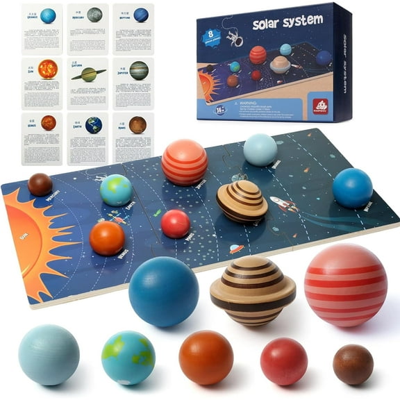 Montessori Planet Toys for 3 Year Old, Wooden Planets for Kids Solar System Toys, Educational Learning Preschool Toys