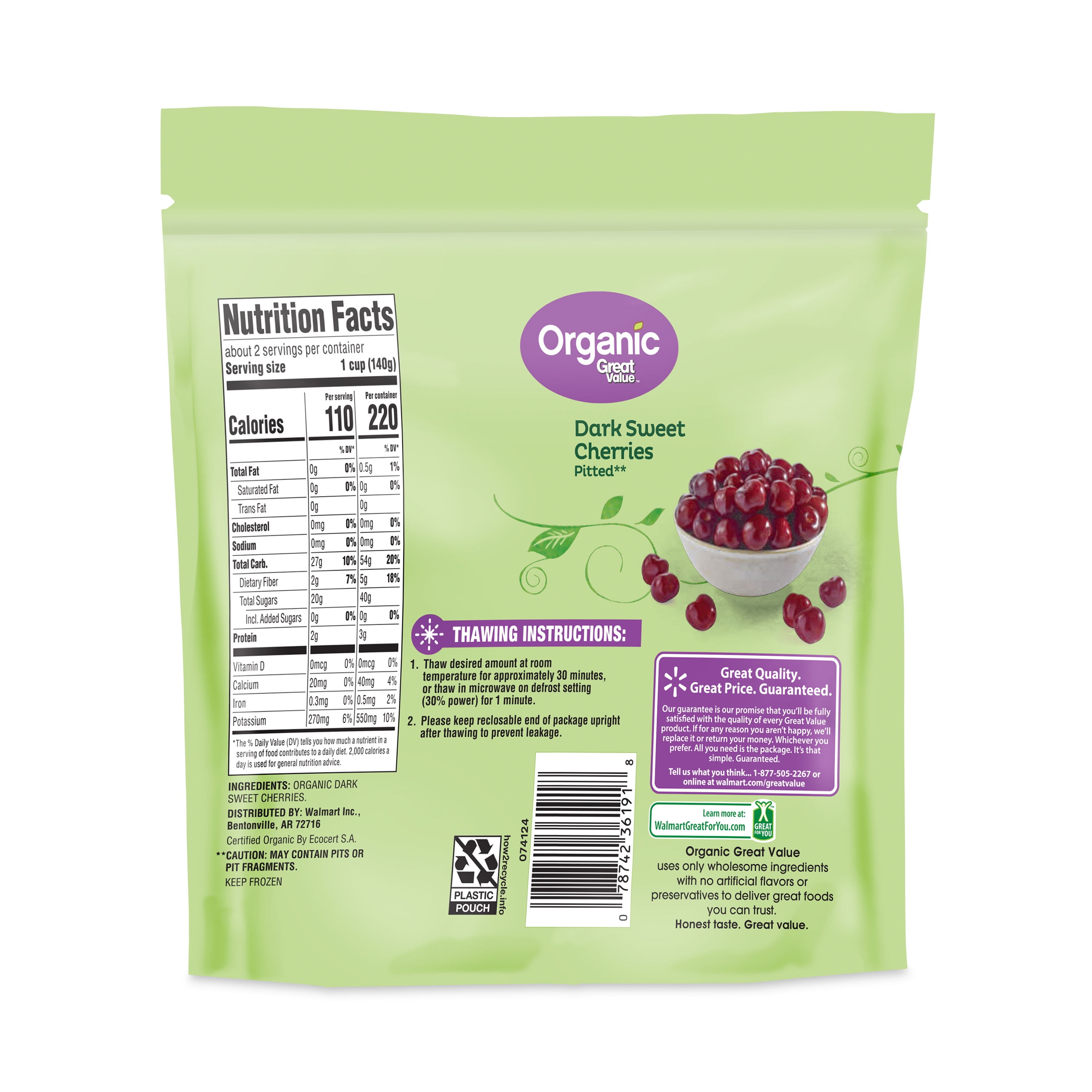 Great Value Organic Dark Sweet Cherries, 10 oz (Frozen)