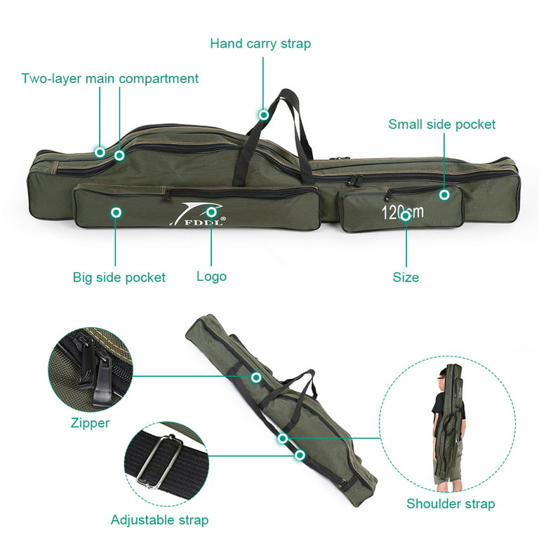FDDL Two/Three 120cm/130cm/150cm layers Portable Fishing Bag Folding Fishing  Rod Carrier Canvas Fishing Pole Tools Storage Bag Case Fishing Gear Tackle  