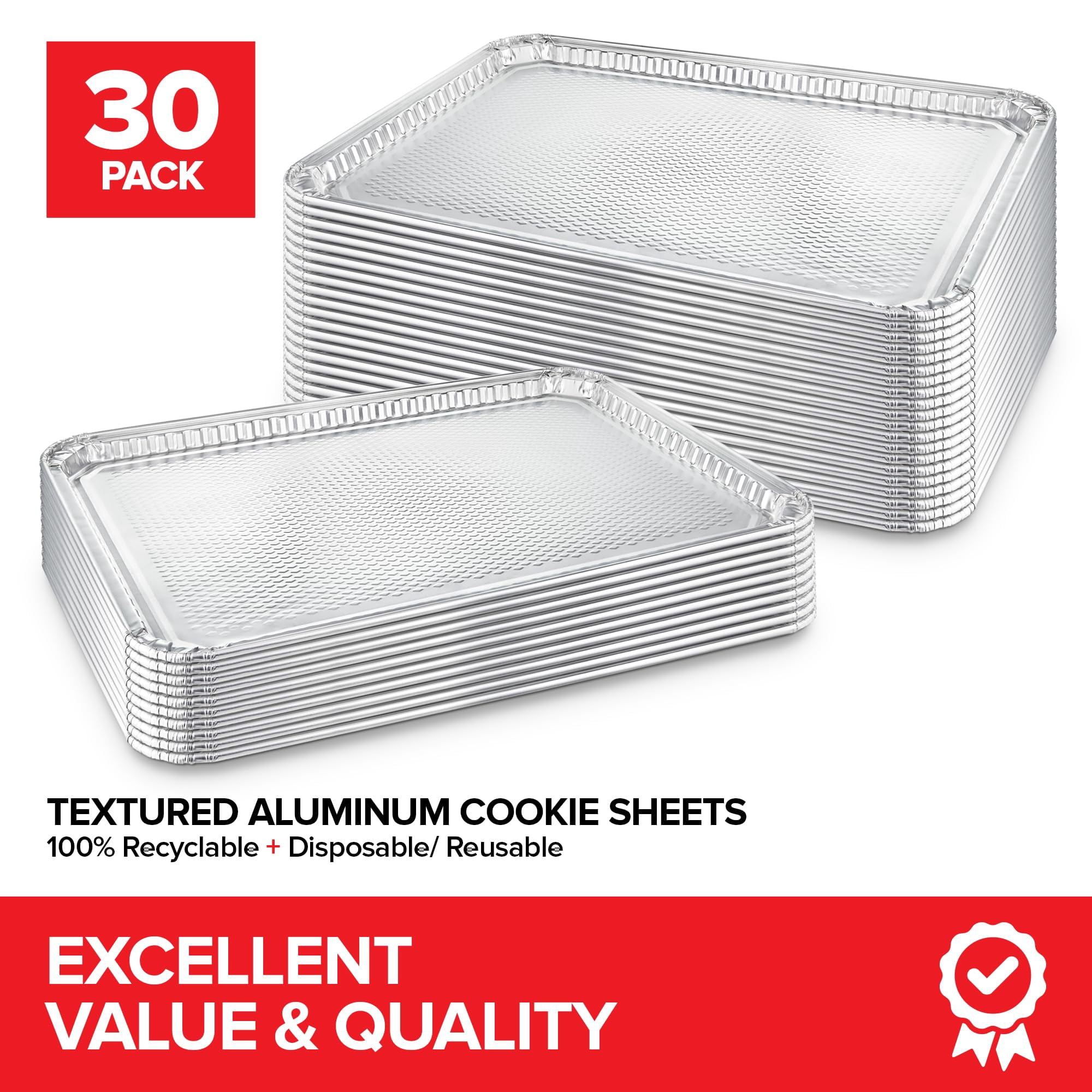 Stock Your Home Aluminum Pans Cookie Sheet Baking Pans (30 Pack) Disposable Foil Trays - Reusable and Durable Nonstick Baking Sheets – Cookie Sheet Pans