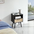 thumbnail image 2 of Rattan Nightstand with Charging Station, Zarler Modern Beside Table with Open Storage Shelf for Bedroom, Living Room, Black, 2 of 8