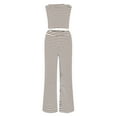 thumbnail image 4 of GEWSEY Womens Striped Pant Sets 2 Piece Strapless Tube Top and Wide Leg Pants Summer Casual Beach Outfits Vacation Clothes (Coffee, S), 4 of 6