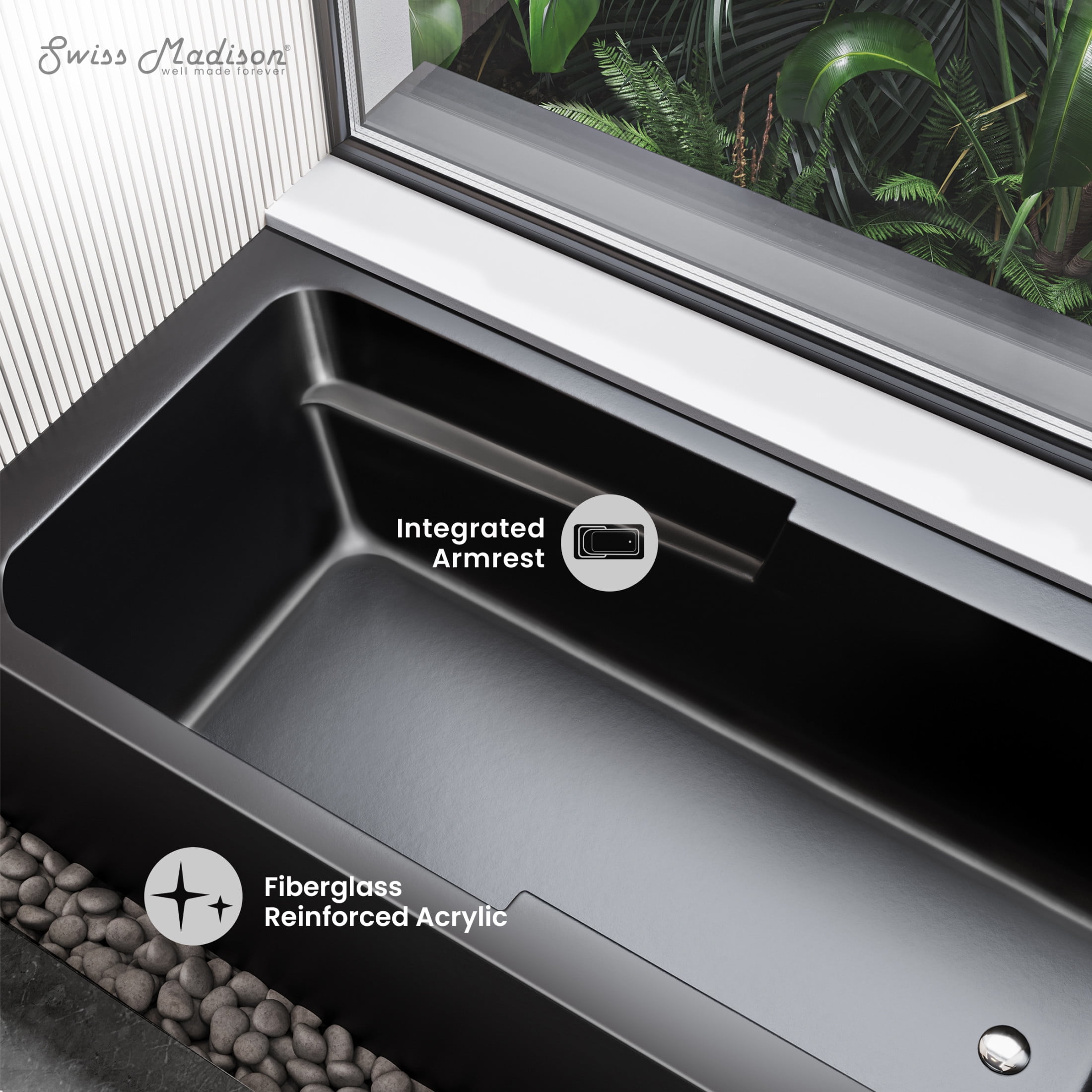 Voltaire 60 x 30 Skirted Right Drain Soaking Apron Bathtub in Matte Black with Integrated Overflow and Armrest, Drain Included