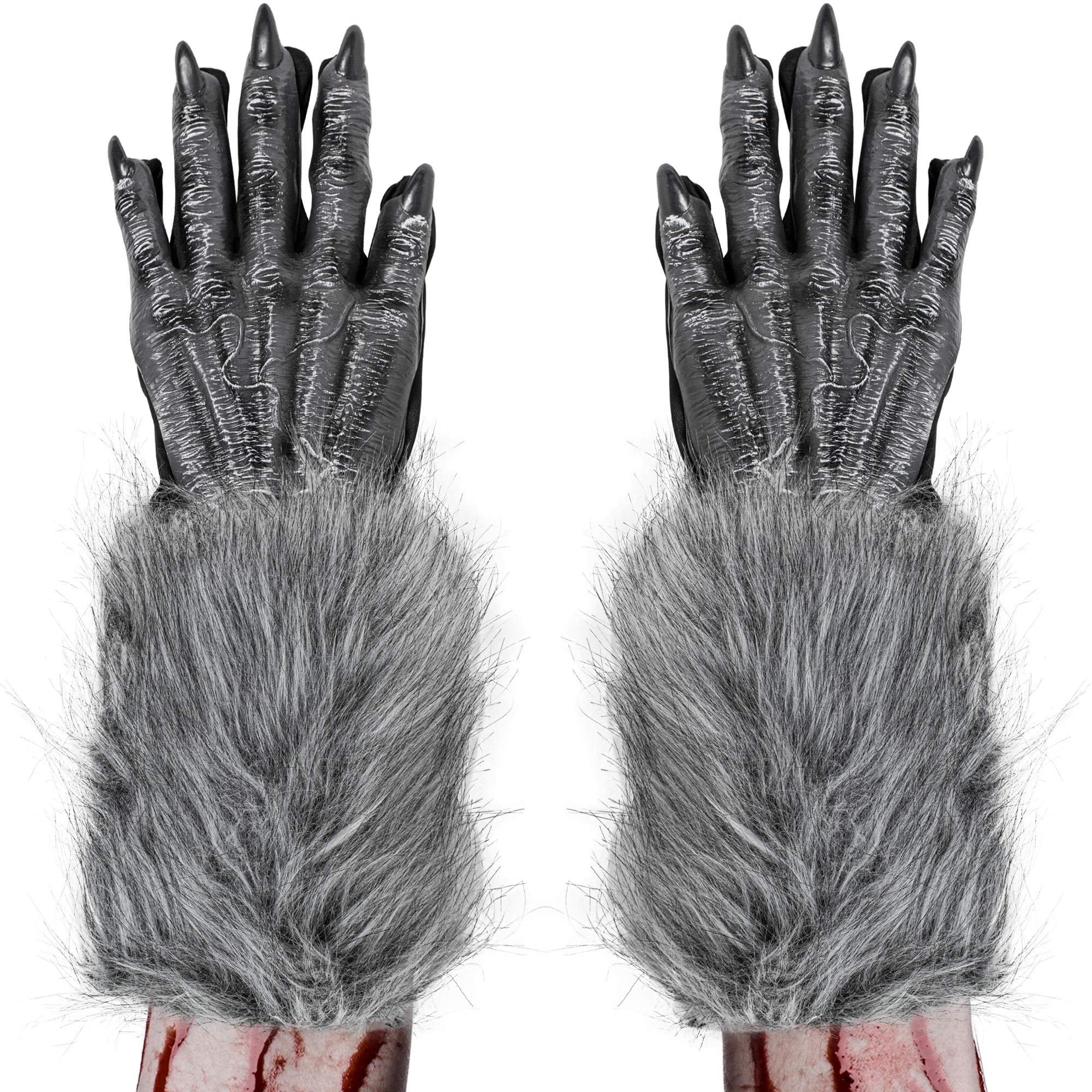 Skeleteen Werewolf Hand Costume Gloves Grey Hairy Wolf Claw Hands