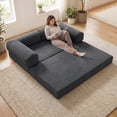 thumbnail image 4 of Gymax Folding Sofa Bed w/Comfy Corduroy Cover L-shaped Removable Armrests for Room Gray, 4 of 10