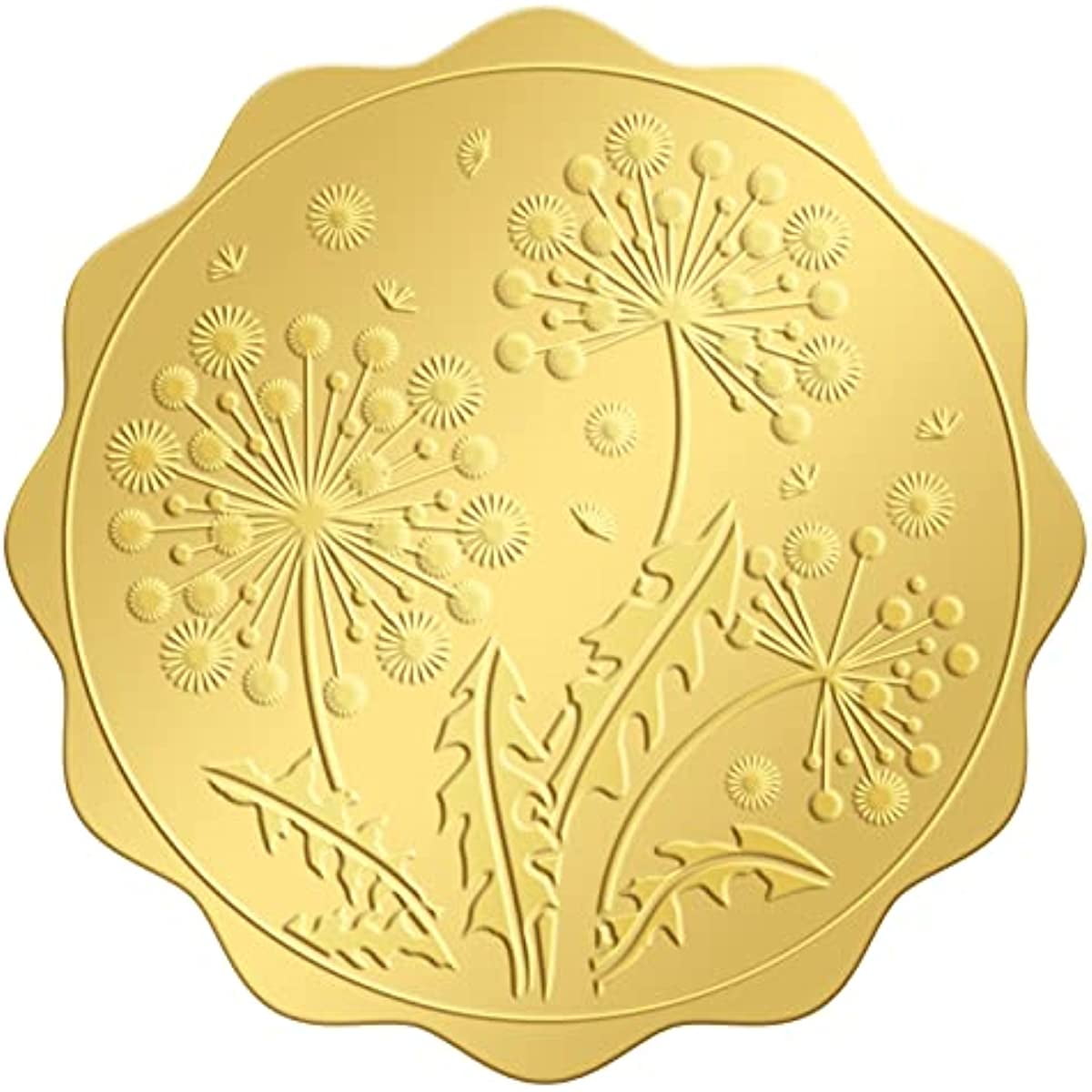 2" Gold Foil Sticker Dandelion 100pcs Certificate Seals Gold Embossed