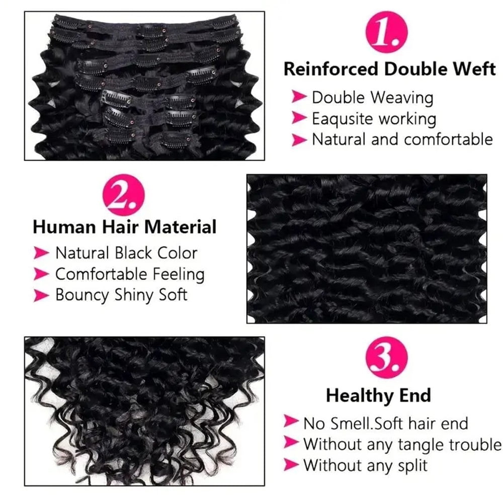 Deep Wave Clip ins Human Hair Extensions Cuticle Aligned Real Hair Curly Thick to Ends with 120g/set 18 Clips