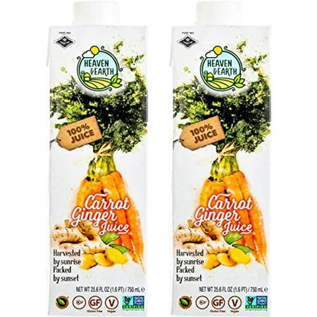 Heaven & Earth, Carrot and Ginger Juice, 25.6oz, 100% Juice (2 (Best Way To Juice Ginger)