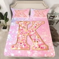 thumbnail image 2 of Feelyou Initial K Letter Queen Sheet Sets for Kids, Girly Pink Cartoon Flat Sheet, Fashion Bling Stars Queen Fitted Sheet, Luxury Bedroom Decor, 4 Pieces, 2 of 7