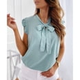 thumbnail image 2 of Blusa de punto con manga casquillo, elegante, informal, a la moda, con volantes y lazo atado, Top con manga casquillo para mujer, 2 of 6