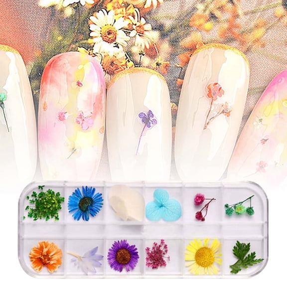 Dry Flower Set 12 Colors 24 Stickers Starry Sun Flower Designs Long Lasting Decorative Accessories for Manicure