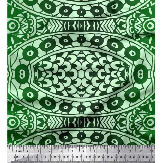 Soimoi Silk Fabric Mandala Kaleidoscope Print Fabric by The Yard 42 Inch Wide