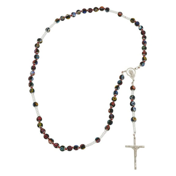 GlassOfVenice Murano Glass Millefiori Italian Rosary - Black