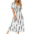 thumbnail image 1 of Pompotops Robes Décontractées pour Femmes Col en V Manches Courtes Imprimé Longueur Cheville, 1 of 6
