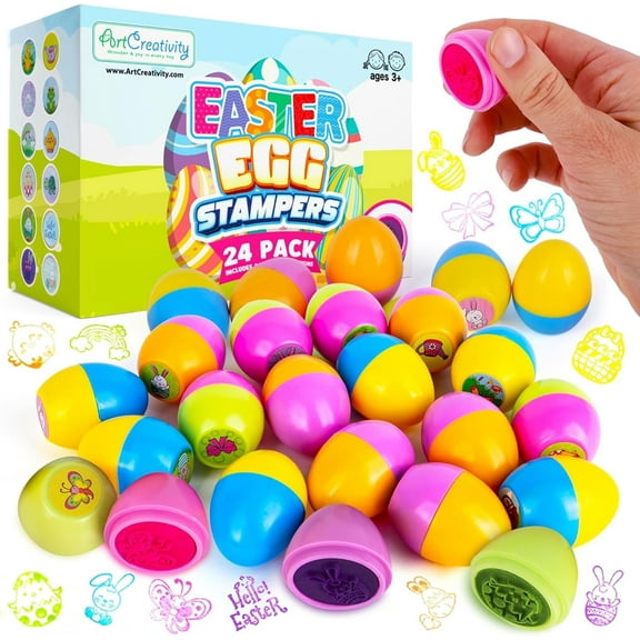 ArtCreativity 24-pack Easter Egg Stampers for Kids Ages 3  – Self-Inking Mini Stamps, Vibrant Colors, Classroom Crafts, Party Favors, Basket Stuffers