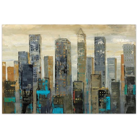 Empire Art Direct TMP-98739-4832 48 x 32 in. City View Urban Lights I Urban Frameless Tempered Glass Panel Contemporary Wall Art
