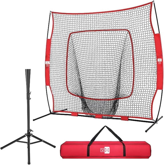 Baseball Softball Batting Net - 7x7 Ft Baseball Backstop, Softball Practice Net for Hitting, Pitching, Throwing with Batting Tee and Carry Bag