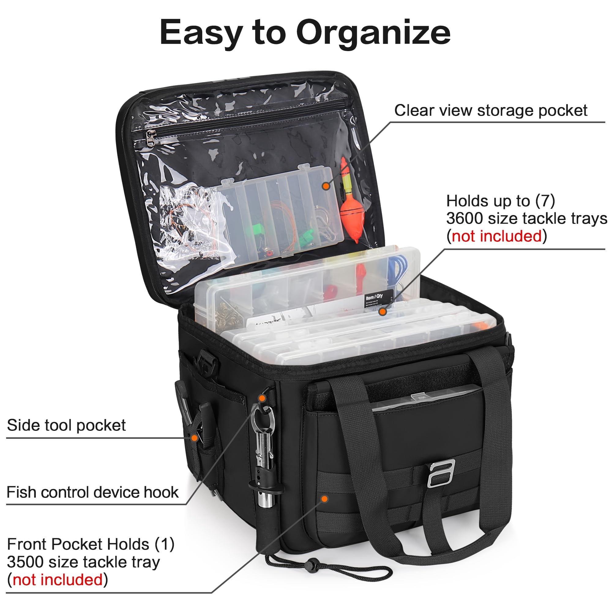 30l Large Fishing Tackle Bag  Waterproof Box For Saltwater & Freshwater Gear And Equipment Storage Padded Shoulder Strap Gift Men Black