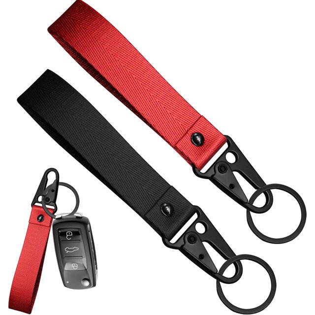 2Pcs Motorcycle Accessories - Fabric Keychain, Black and Red, Anti-Lost Lanyard Key Chains