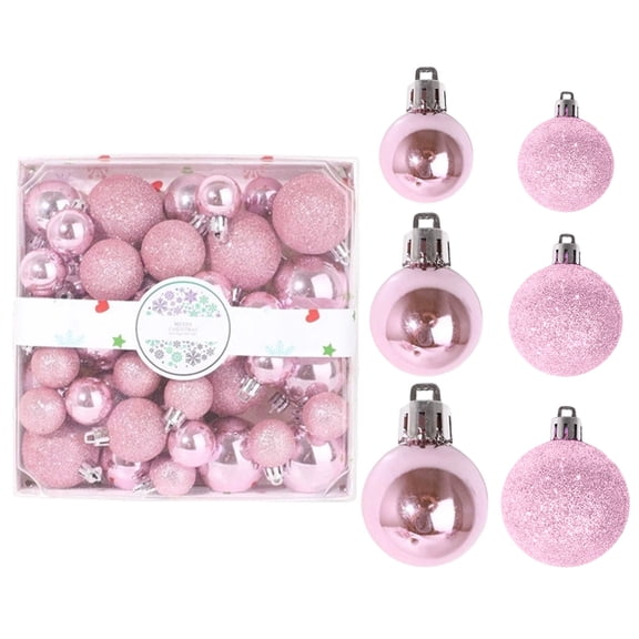 Holiday Christmas Ball Ornament Set, 44-Piece, Pink, Shatterproof Hanging Baubles for Holiday Tree, Wreath and Party Decor