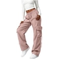 thumbnail image 5 of Parachute Pants Women Baggy Straight Leg Drawstring Lightweight Cargo Pants Tall Moisture Wicking Y2k Utility Streetwear, XL, 5 of 5