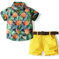 thumbnail image 2 of AUNVITO Boys Pineapple Print Shirt & Shorts Set Short Sleeve Collar Outfit with Belt Casual Fashion Wear 3-8 Years, 2 of 9