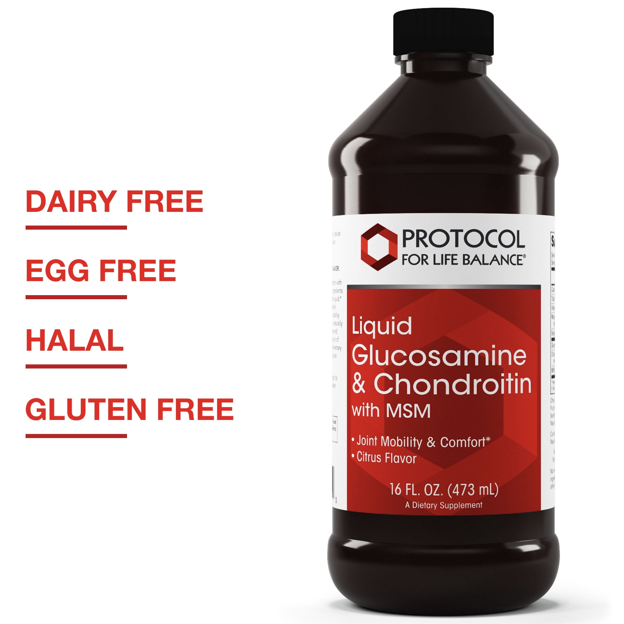Protocol For Life Balance - Liquid Glucosamine and Chondroitin with MSM - Supports Joint Mobility and Comfort in Easy to Swallow Liquid Format - Citrus Flavor - 16 Fl oz (473 mL)