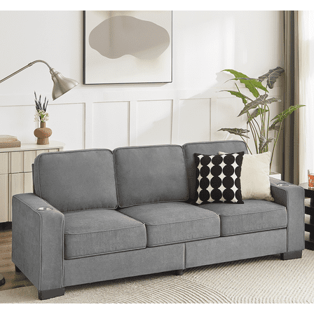 83.86"Snowfleece Fabric sofa,Modern Compressed Couch,3-Seater Sofa, Furniture for Living Room,Bedroom,office ,Gray