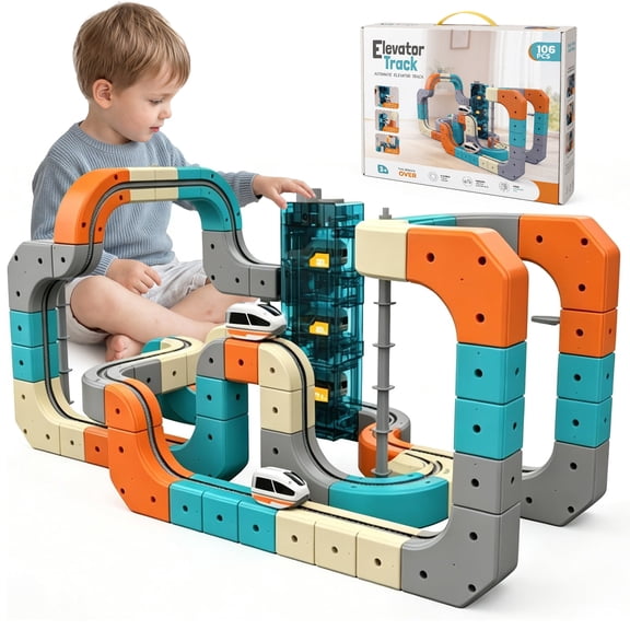 Electric Train Set, 106 Pcs DIY 3D Modular Cube STEM Toy, Anti-Gravity Track, 360° Upside-Down Run, Auto Elevator, Rechargeable Train, Kids Gift 3-8