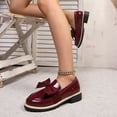 thumbnail image 6 of Wine Womens Bow Detail Non-Slip Loafers - Glossy PU Slip-On with Thick Textured Sole, Plus Size 36-43 for Daily Casual Office Wear,Size 43, 6 of 9