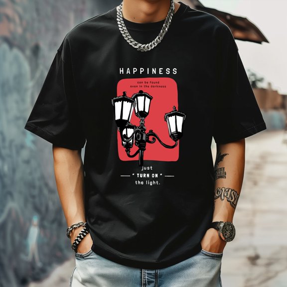 Men's T Shirt Round Neck Patterned Tee Summer New Sports Shirt Vintage Style Gift for Friends XS