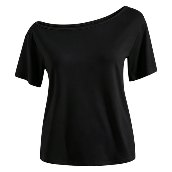 Hienoo Girls Off Shoulder T-Shirt Casual Short Sleeve Tshirt Solid Color Summer Top, Black