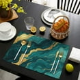 thumbnail image 4 of Teal and Gold Marble Glitter Dots Pattern Summer Placemats Table Placemats Set Of 4-Linen Kitchen Washable Placemats Table Mats 11.8"x17.7" Non-Slip Heat Resistant, 4 of 6