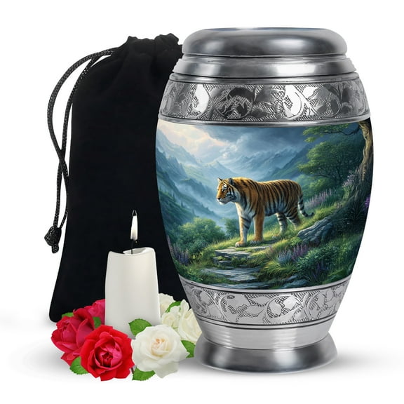 Yatskia Mountain Tiger Large Urn for Adult Ashes Mother and Father, Decorative Memorial Urns for Human Ashes, (Monar Large, 10 Inch)